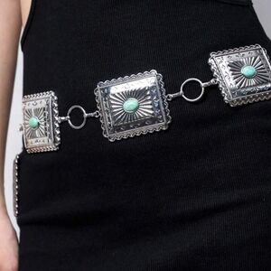 Western Silver and Turquoise Concho Chain Link Belt